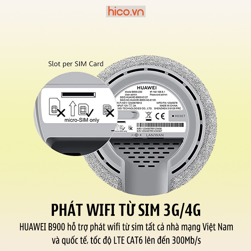 Bộ Phát Wifi 4G Huawei B900  AI Cube Tốc Độ LTE CAT6 300Mb - Băng Tần Kép 2,4Ghz &amp; 5GHz - Hỗ Trợ 64 User - Công Suất Lớn