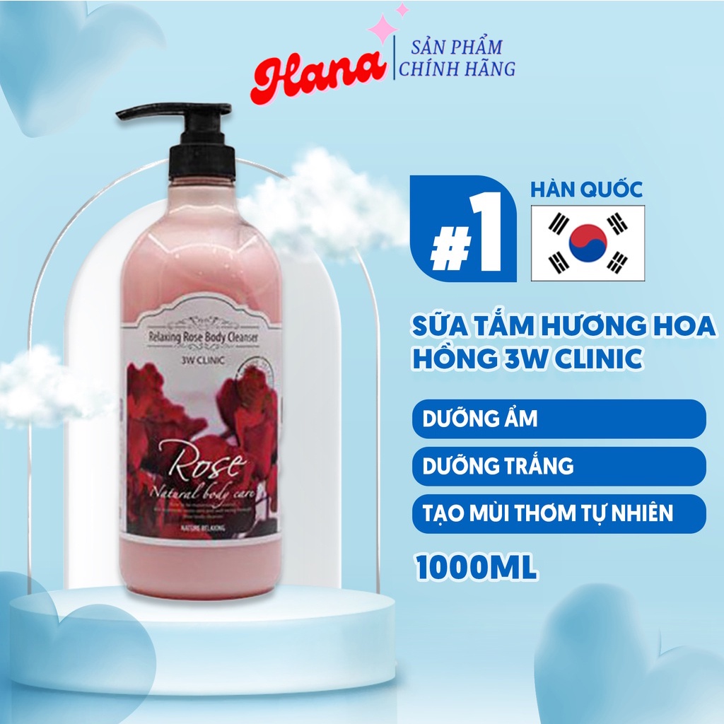 Sữa Tắm Dưỡng Ẩm Hương Hoa Hồng 3W CLINIC Relaxing Body Cleanser Rose 1000ml - 3W099 Hanabeauty