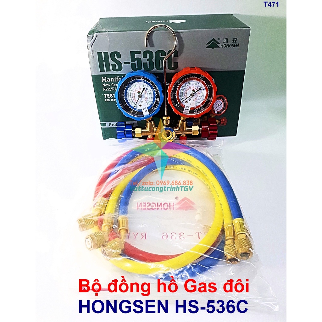 Bộ đồng hồ nạp Gas đôi + 03 dây gas HONGSEN HS-536C