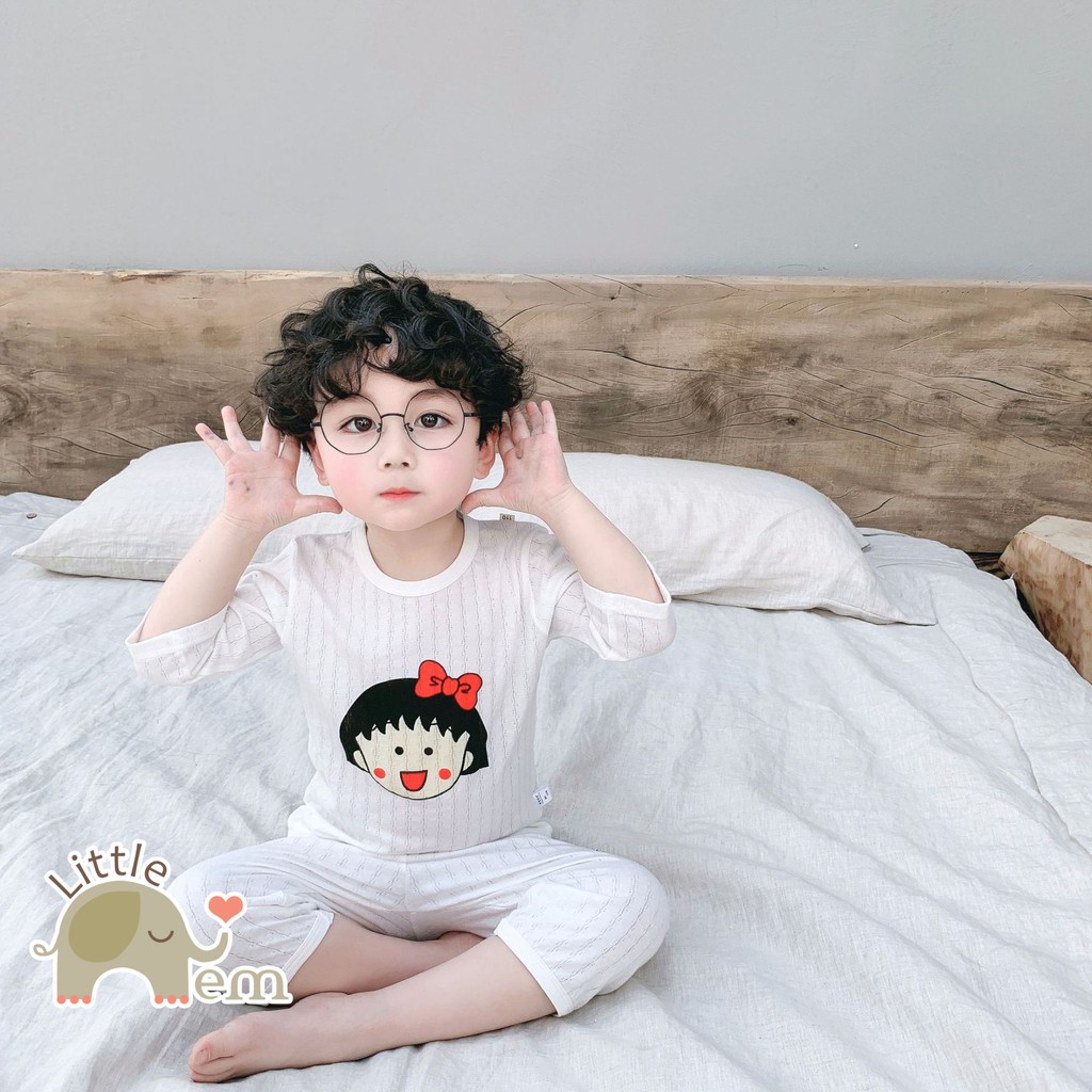 Bộ đồ bé trai/ bé gái Cotton xuất Nhật lửng _ White Cartoon