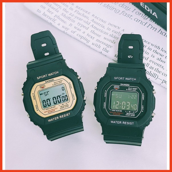 Đồng hồ nữ điện tử SANOSI mặt vuông sành điệu dây cao su cao cấp chống nước cực tốt