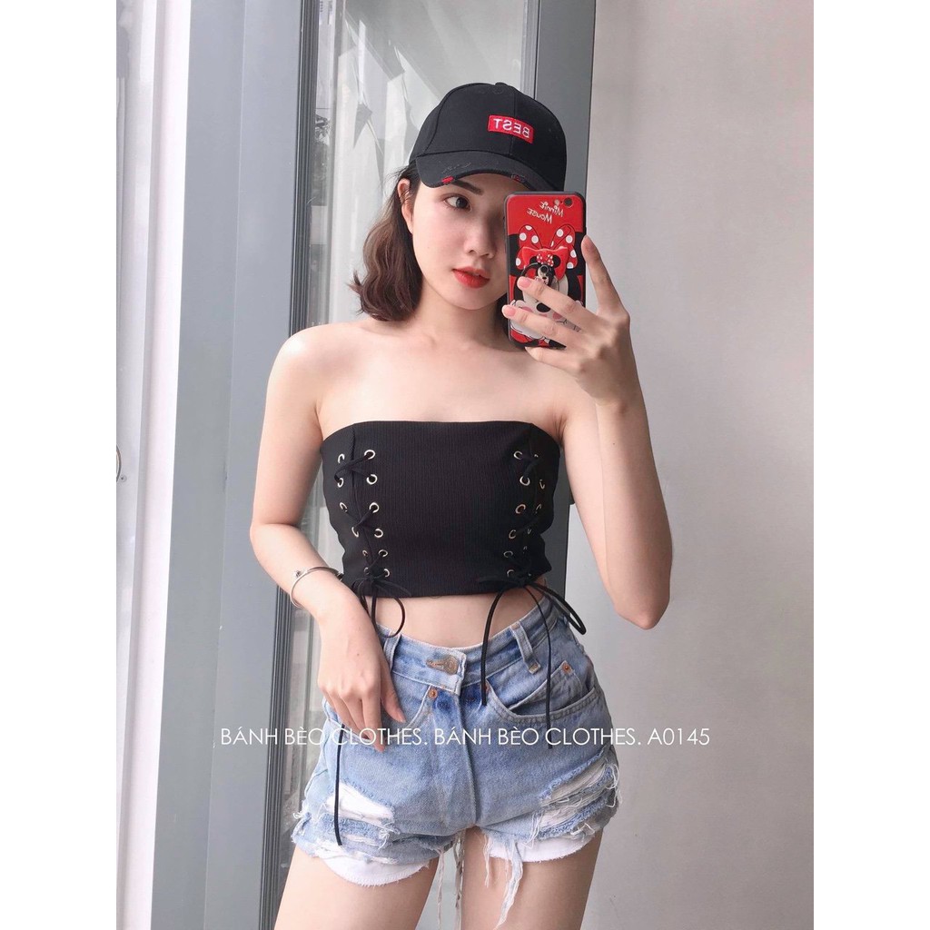 Hàng Áo thun croptop nữ không dây thắt nơ có mút ngực sexy eva ao 30122 đẹp