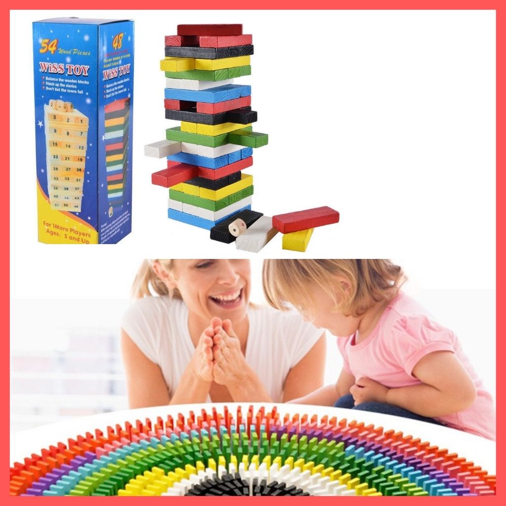 Bộ Đồ Chơi Rút Gỗ, Domino 54 Thanh Nhiều Màu Sắc Tươi Tắn Rực Rỡ, Đa Dạng Hình Thức Chơi Phù Hợp Với Người Lớn Và Trẻ Em