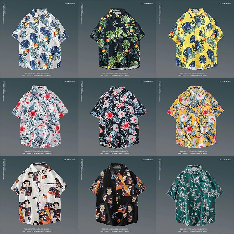 Áo sơ mi nam ngắn tay, Phong cách bãi biển Hawaii, Hoa phong cách Hồng Kông rời, Đồ đôi đa năng