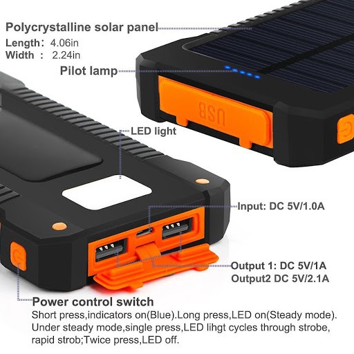 Pin Sạc Dự Phòng Năng Lượng Mặt Trời 30000mAh Chống Nước Chống Dơi  Pin Siêu Trâu