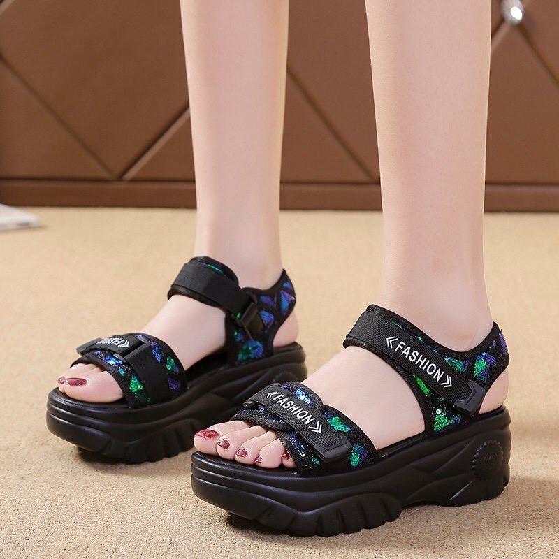 Sandal nữ độn đế kim tuyến hàng xuất sịn , dép quai hậu nữ đế cao dáng xinh