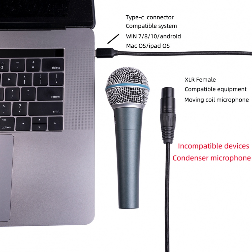 1 Pcs USB-C Type-C Male To 3Pin XLR Female Microphone Audio Cable Adapter Line