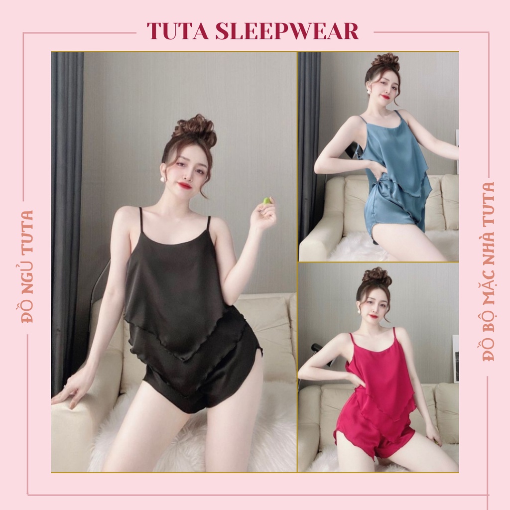 Bộ đồ ngủ nữ 2 dây dễ thương TUTA quần đùi lụa satin cao cấp - MK01
