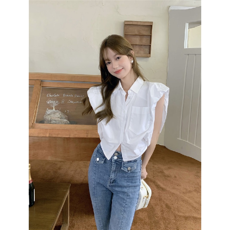 Áo croptop Áo Sơ Mi Trắng Không Tay Phong Cách Hàn Quốc Thời Trang Mùa Hè 2022 Mới