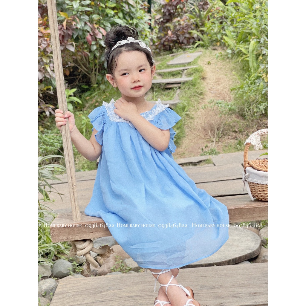 Váy công chúa cho bé gái HOMI BABY HOUSE đầm công chúa Ruby voan ren bèo cổ cho bé gái dự tiệc dạo phố