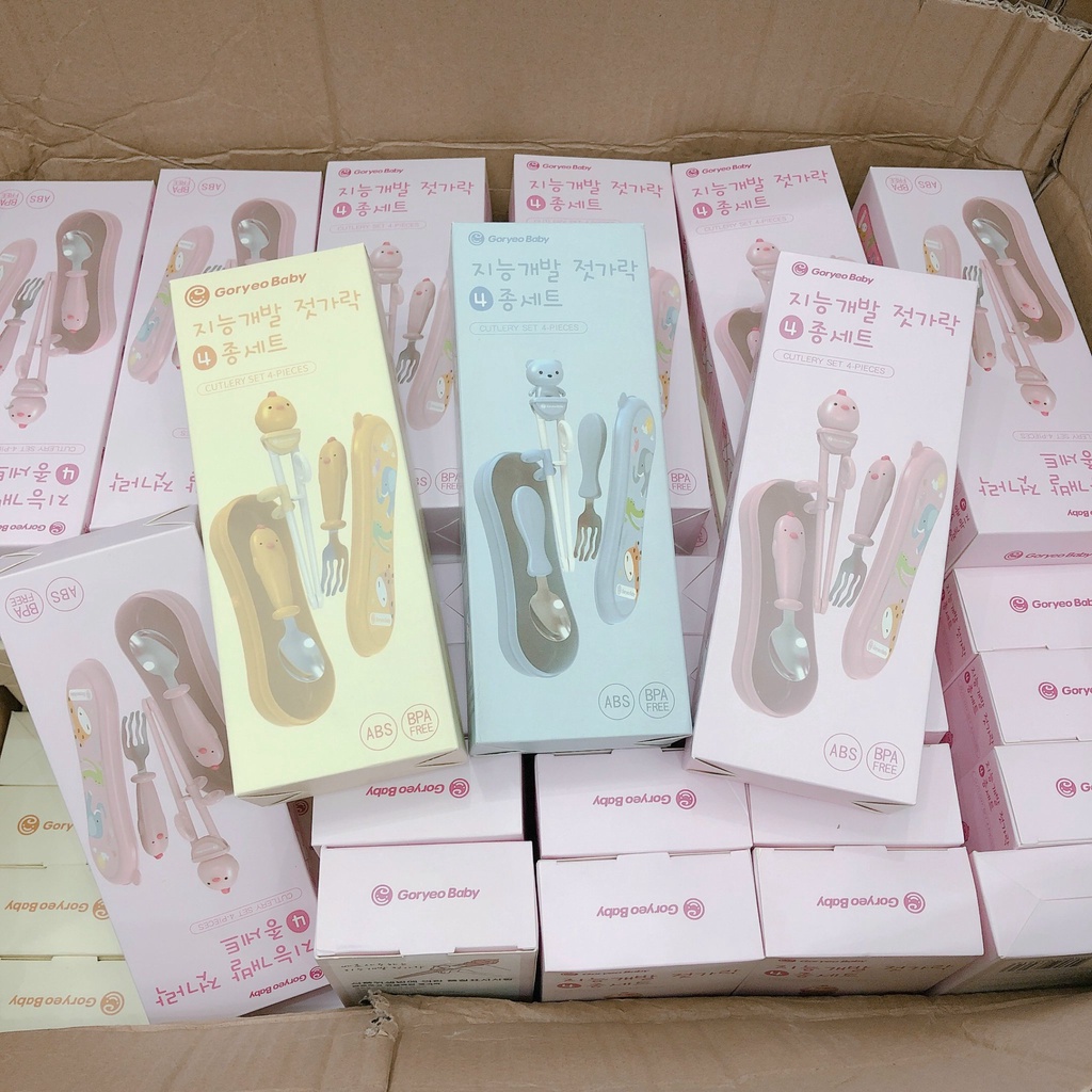 [CHÍNH HÃNG] Bộ dụng cụ tập ăn cho bé họa tiết đáng yêu GoryeoBaby (thìa, dĩa, đũa)