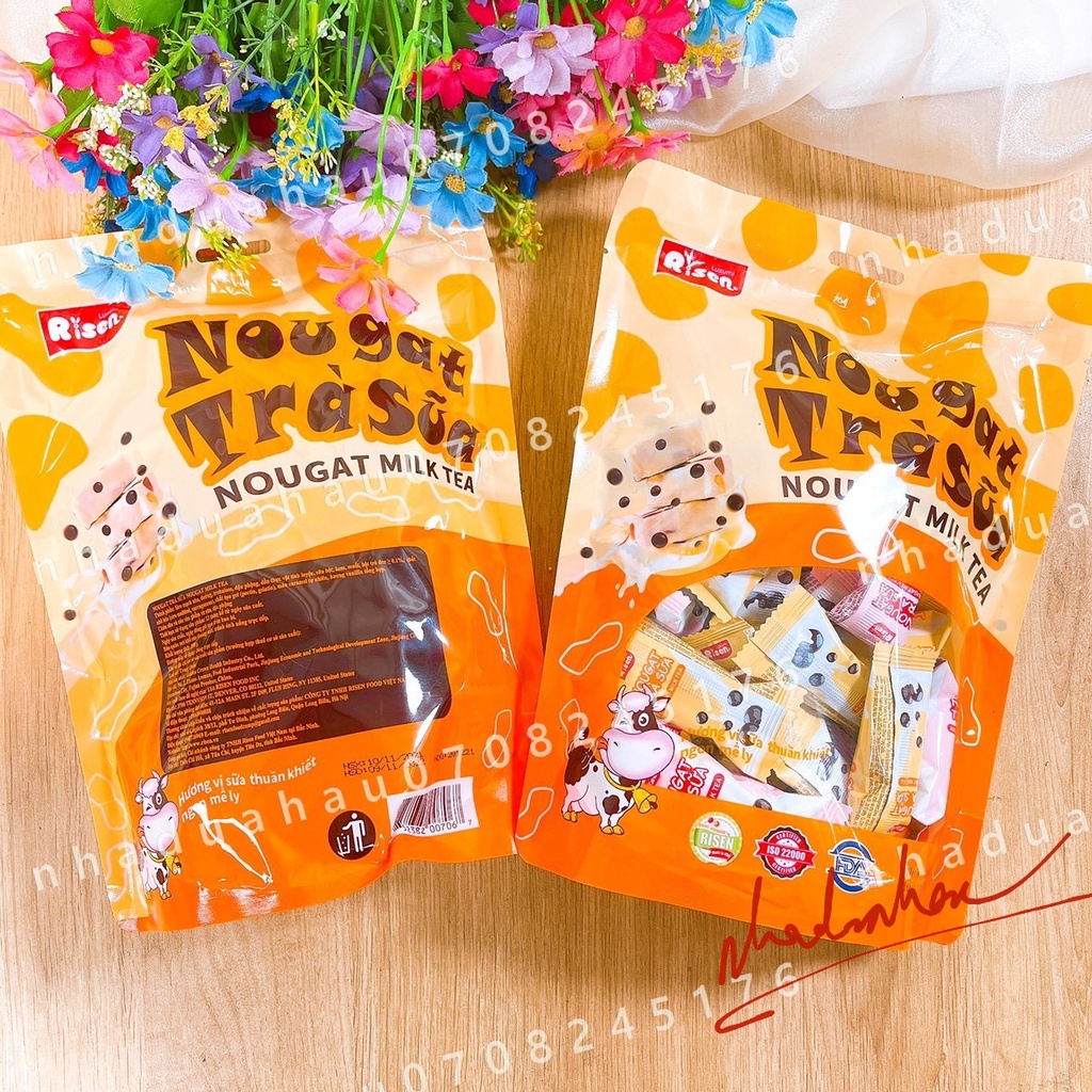 Kẹo nougat vị trà sữa/ nougat milktea Risen Mỹ gói lớn 350gam