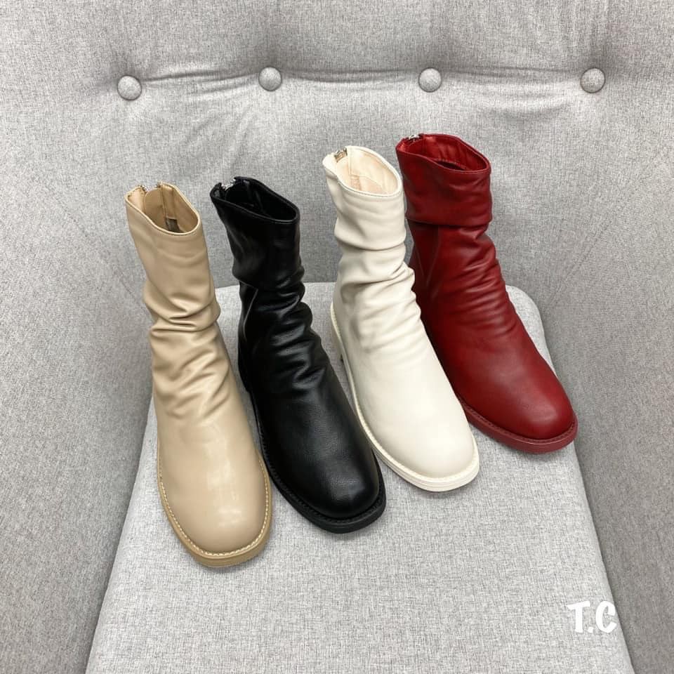 Bốt da nhăn cổ lửng hot trend 3 màu đen -trắng- đỏ | BigBuy360 - bigbuy360.vn