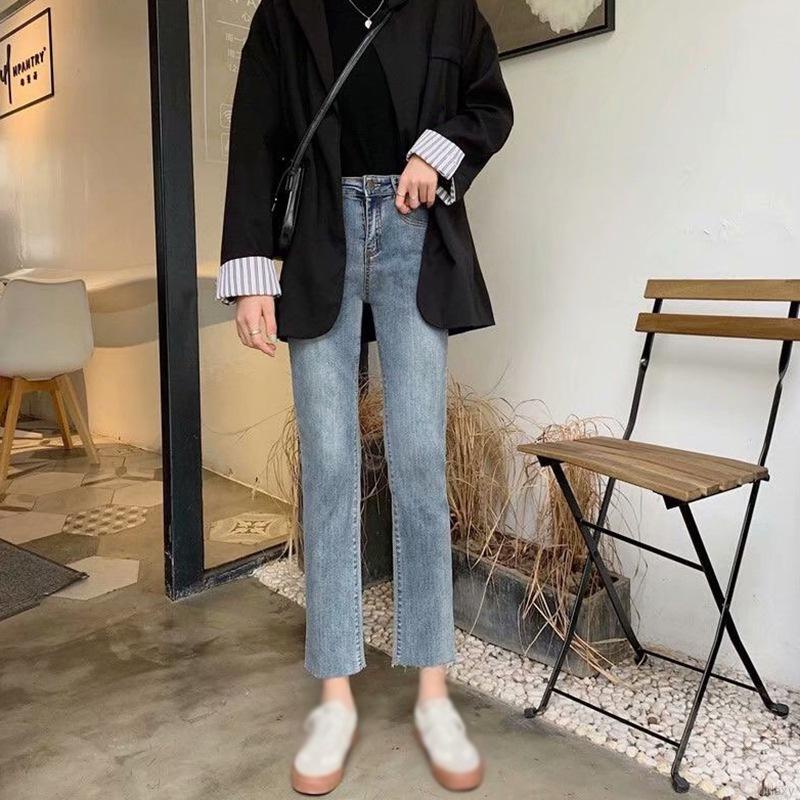 Quần jean nữ lưng cao dáng thẳng thời trang cổ điển Hàn Quốc
