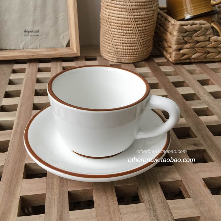 Set cốc đĩa viền nâu
