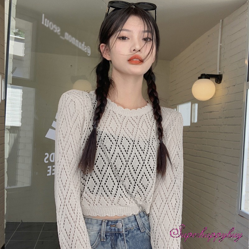 Áo Sweater Dệt Kim Thiết Kế Lỗ Thời Trang Cho Nữ
