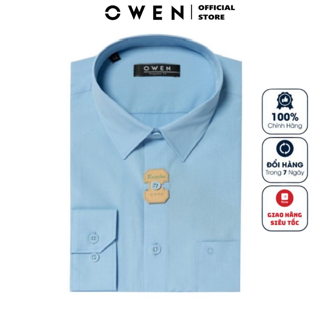 Áo Sơ Mi Nam Dài Tay OWEN AR221057DT Somi Công Sở Vải Sợi Tre Cao Cấp Màu Xanh Dáng Regular Fit Tà Lượn Có Túi