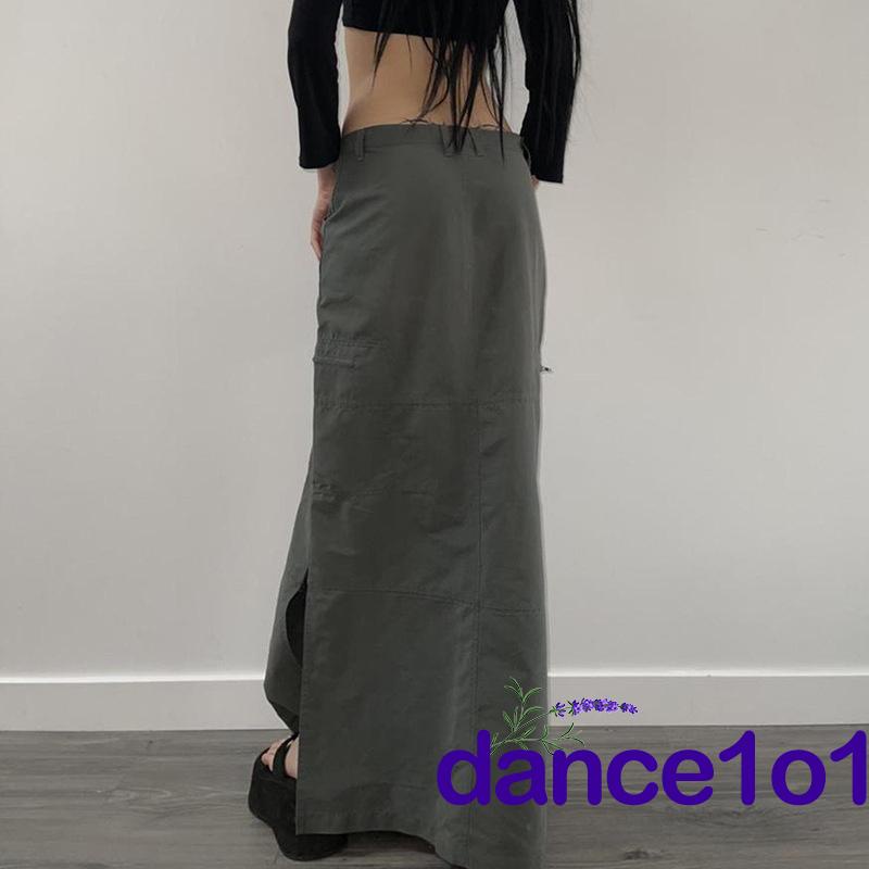 Chân Váy Dài Xẻ Tà Màu Xám Phong Cách Cổ Điển Thời Trang Hàn Quốc Cho Nữ Y2K K1O1-Harajuku