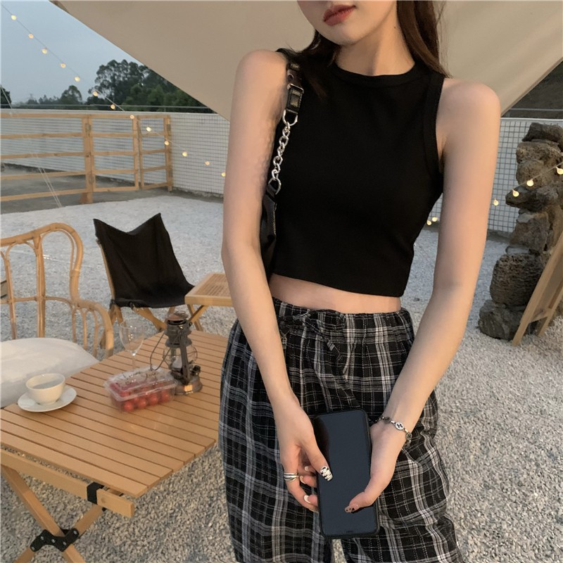 [ Mã 12FASHIONSALE1 giảm 10K đơn 50K ] Xiaozhainv Áo Lửng Sát Nách Màu Trơn Gợi Cảm Cho Nữ