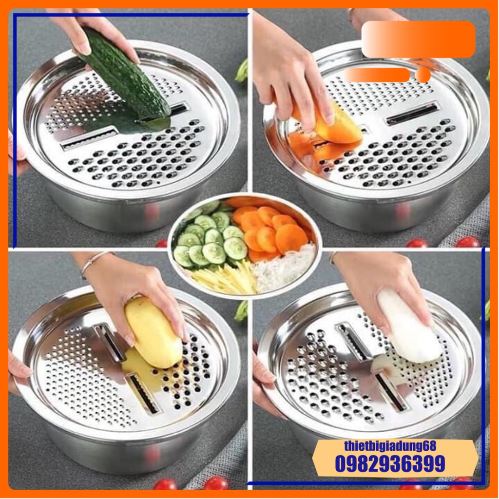 Bộ Bào Nạo Rau Củ Inox 304 Kèm Rổ Chậu Cao Cấp Đa Năng – Siêu Tiện Lợi Gọn Gàng