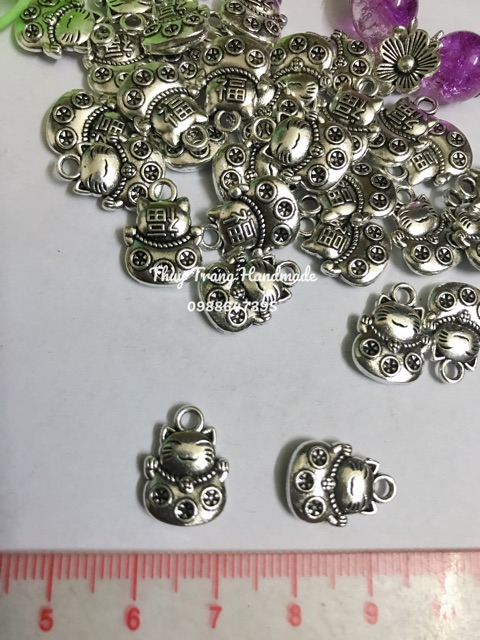 Charm mèo thần tài, nguyên liệu làm trang sức, vòng tay, đồ thủ công handmade