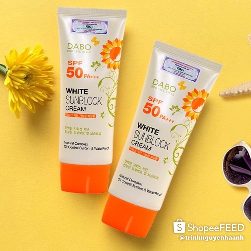 Hàng Chính Hãng - Kem chống nắng Trắng da Sạch Nhờn cho da dầu, mụn, da nhạy cảm Dabo Whitening Sunblock Cream Hàn Quốc