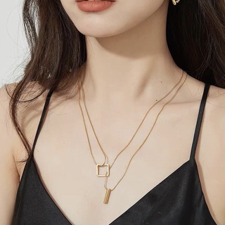Dây chuyền Vòng cổ Chocker TITAN màu Gold Square Necklace (không đen gỉ) HALLA DC119