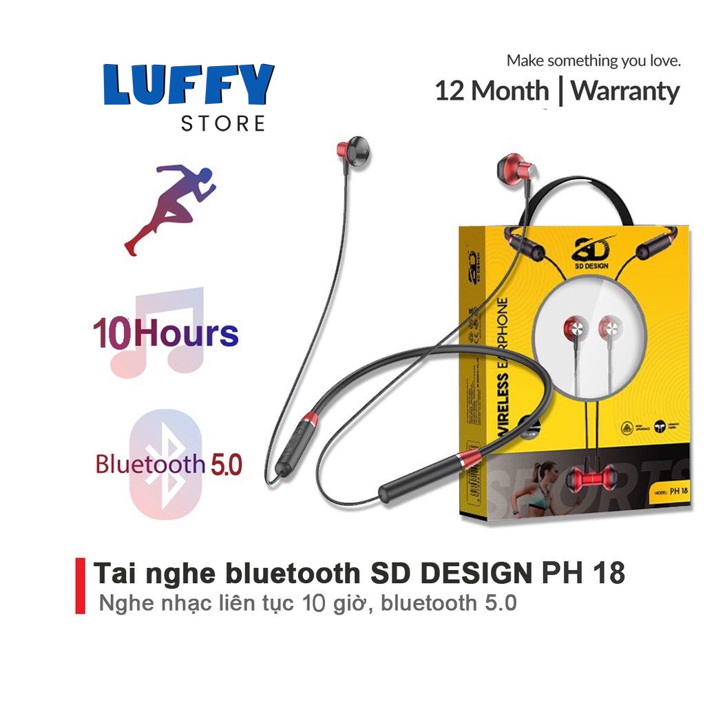 Tai Nghe Bluetooth Đeo Cổ PH 18 chính hãng SD DESIGN Kiểu Dáng Nhét Tai Thể Thao Bảo Hành 12 Tháng
