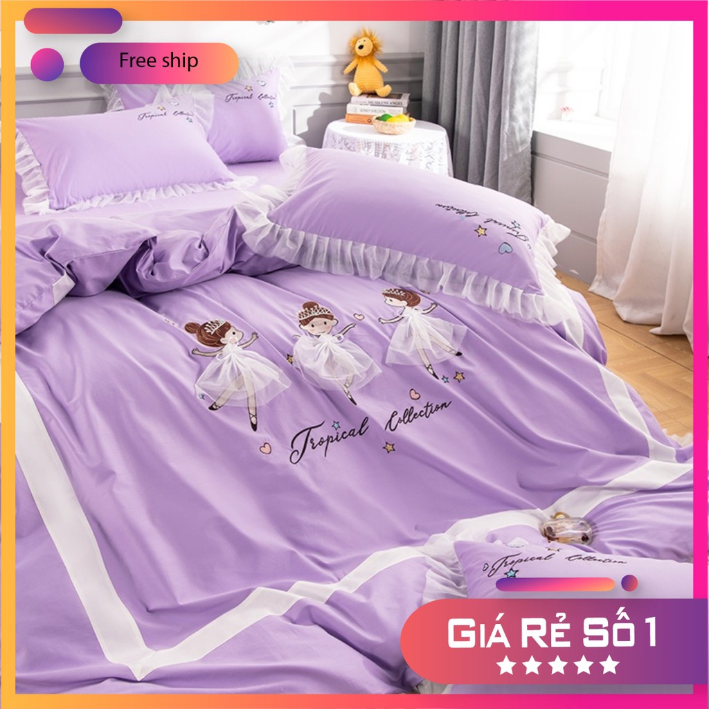 Bộ chăn ga gối công chúa Alice 100%Cotton lụa Hàn Quốc cho bé gái, cực kỳ dễ thương