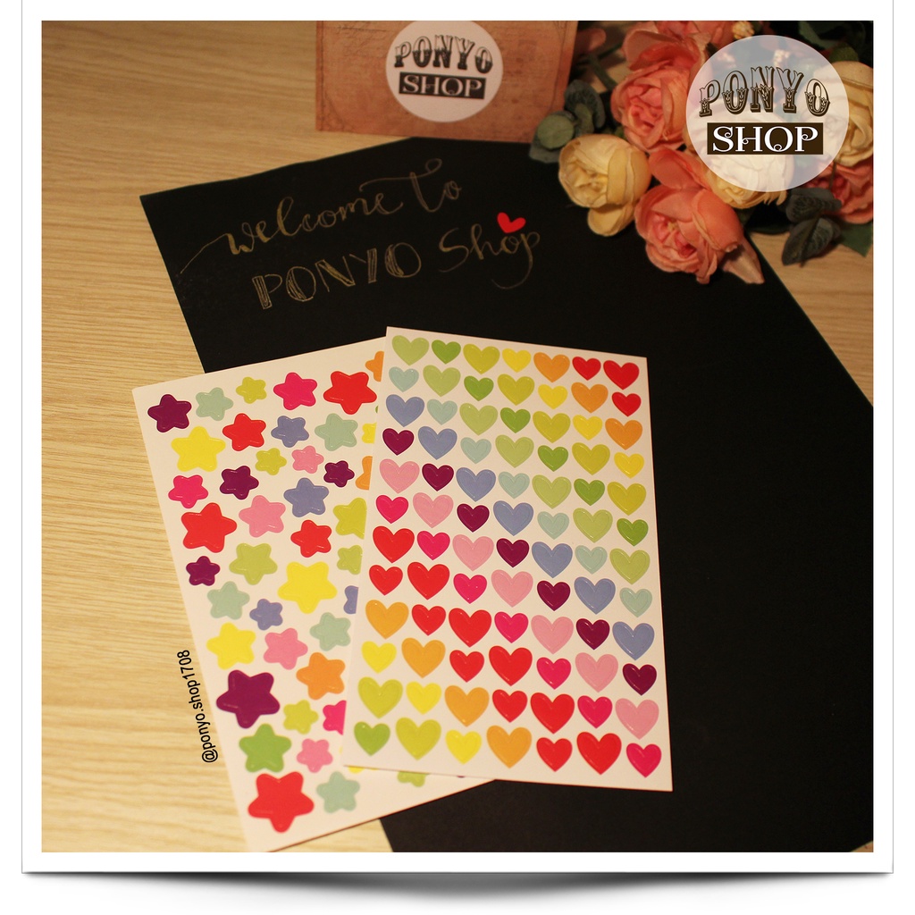 💖⭐ Bộ 6 sticker tim sao sắc màu ngộ nghĩnh - Latech Korea