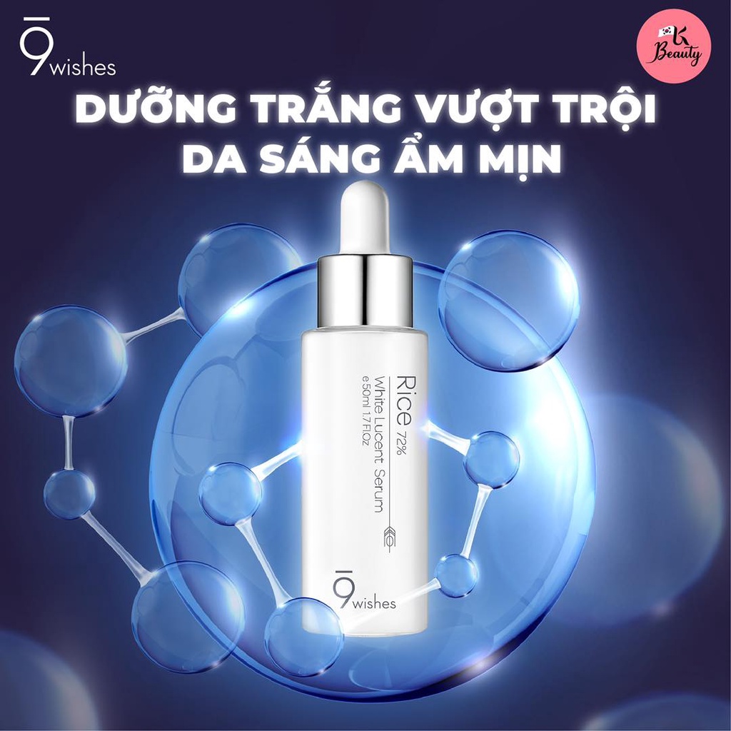 Tinh Chất Làm Sáng Da Chiết Xuất Gạo 9 Wishes Rice 72% White Lucent Serum 50ml
