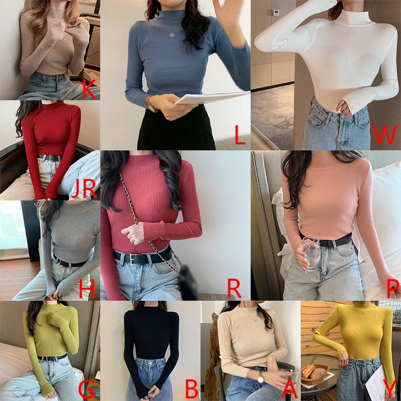 Áo len tay dài cổ lọ màu trơn thời trang thanh lịch nữ tính