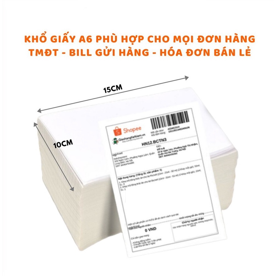 Tập 500 tờ giấy in nhiệt Decal A6 100x150 / Cuộn 350 tem in bill đơn hàng - mã vận đơn hóa đơn chống nước