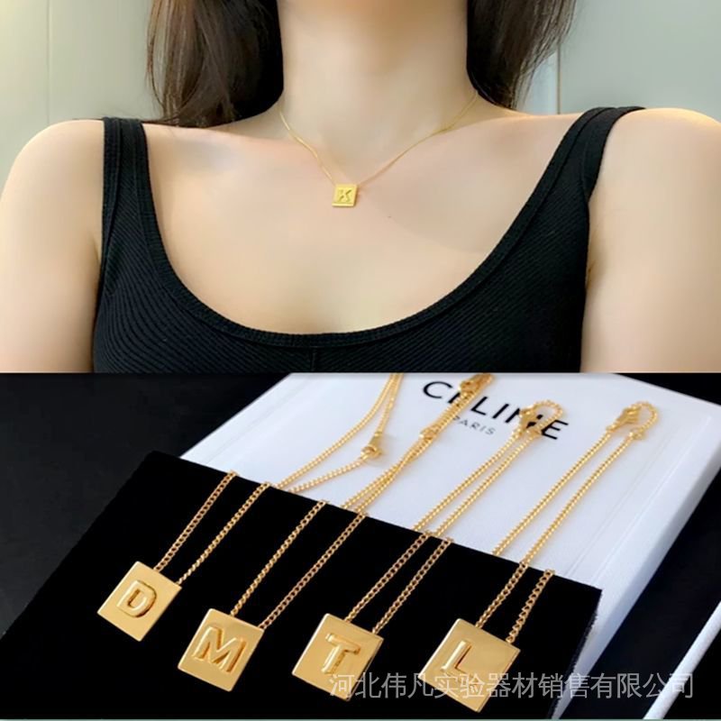 Square Pendant Necklace with 26 Letters Style Yellow Square