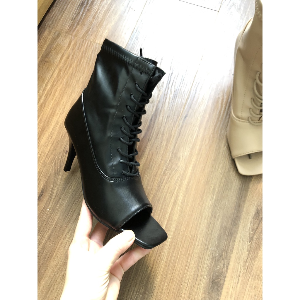 Boot Hở Mũi Bốt Cao Gót Hở Mũi Phối Dây Buộc Khóa Sau Cá tính ( 8 Phân- Fullbox- X20)