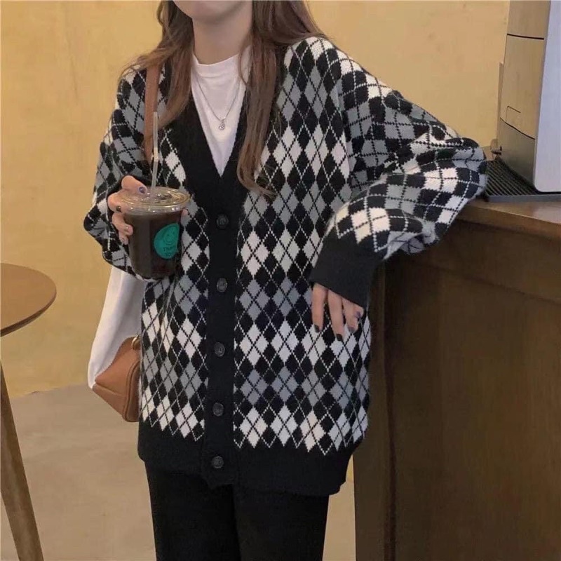 Áo cardigan Chất Len hoạ tiết . Hàng quảng châu  mềm From rộng Loại 1 caro sọc ulzzang /đen hồng xanh. | BigBuy360 - bigbuy360.vn