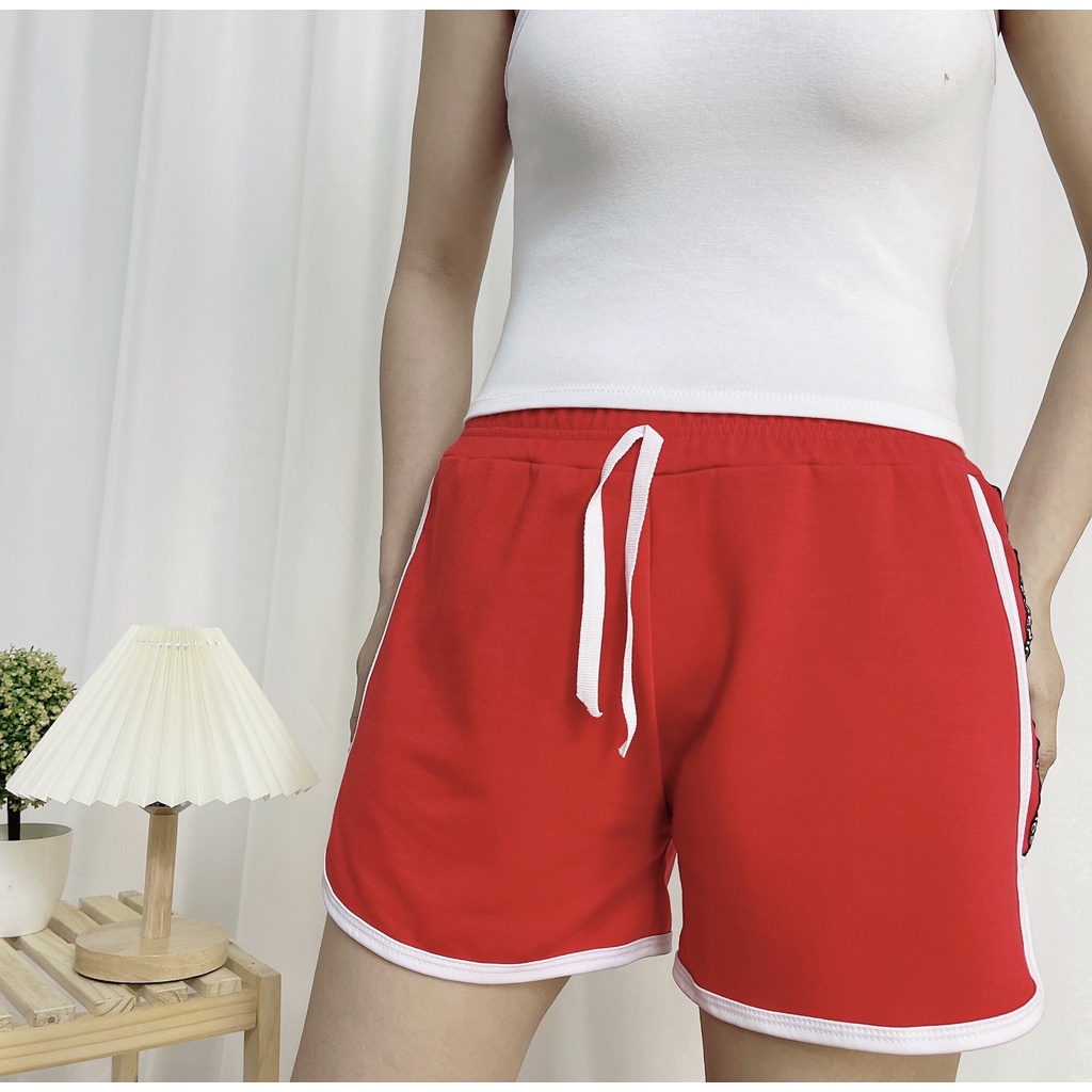 Quần đùi nữ MIA 1992 cao cấp - Quần short nữ thun cotton thể thao basic dài nâng mông kẻ viền bắt mắt
