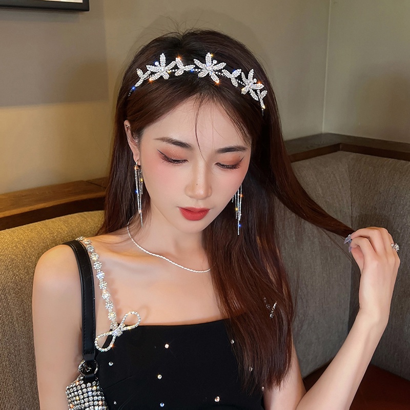 Băng đô cài tóc đính hoa kim cương giả nhiều màu sắc