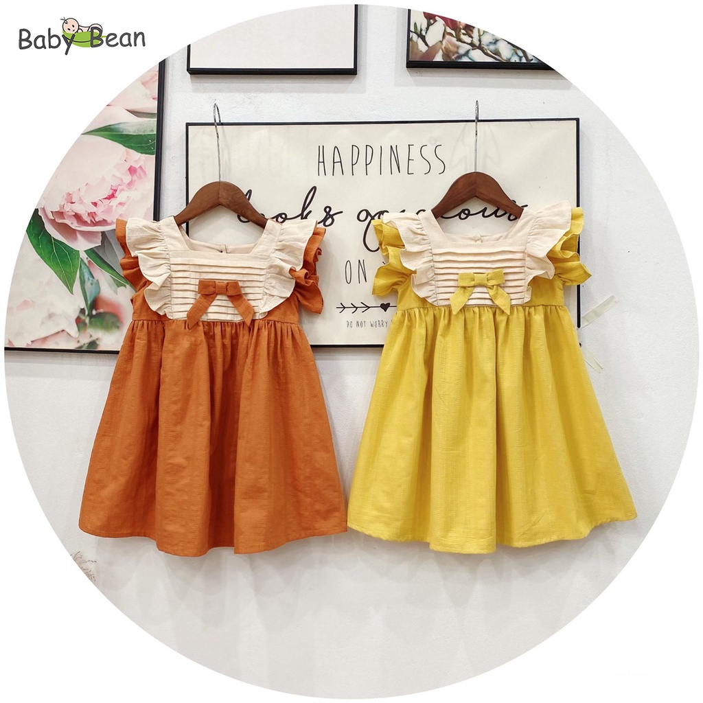 Váy Đầm Tay Tiên Bèo Vai Xếp Ly Cổ Vuông Bé Gái BabyBean (10kg-35kg)