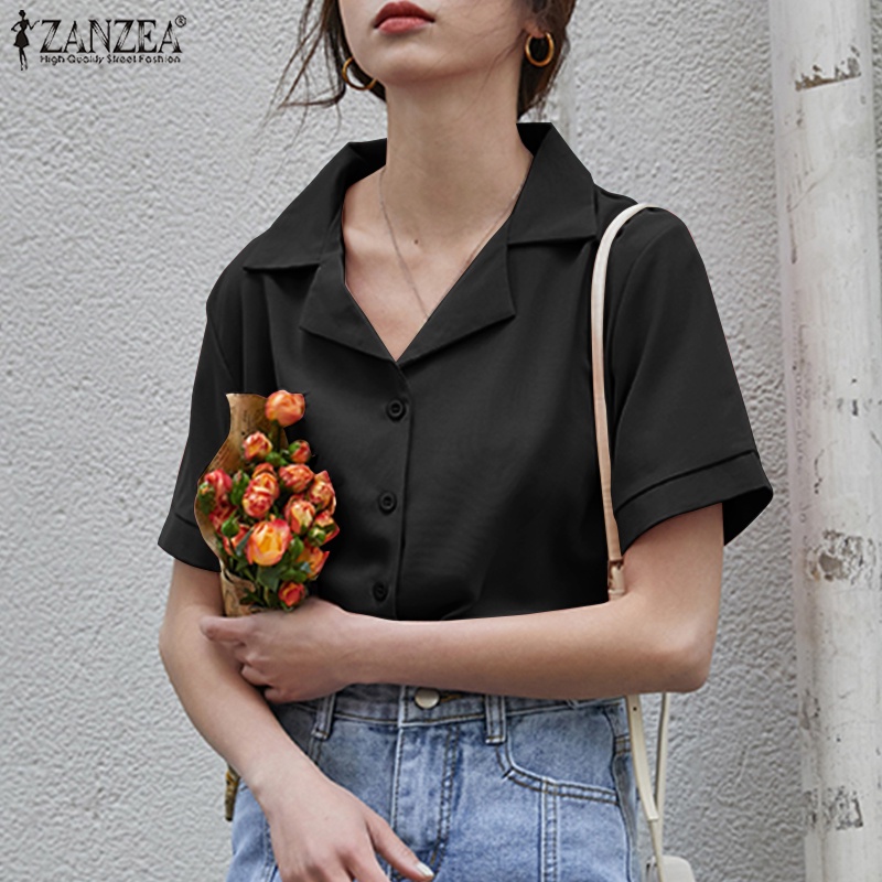 Áo Thun Nữ Ngắn Tay Màu Trơn Phong Cách Hàn Quốc ZANZEA