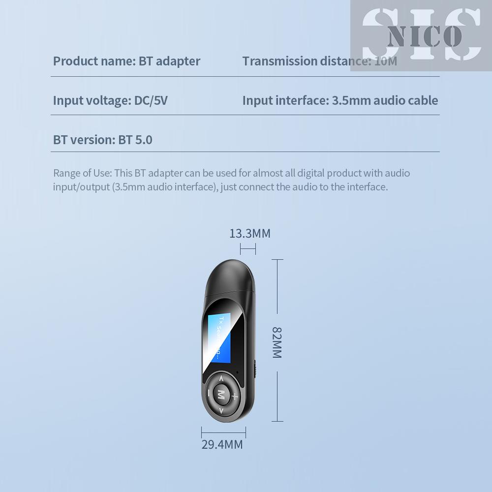 Bộ Chuyển Đổi Âm Thanh Bt 5.0 Màn Hình Lcd 2 Trong 1 + Bộ Chuyển Đổi Bt 8 Thiết Bị Màu Đen | BigBuy360 - bigbuy360.vn