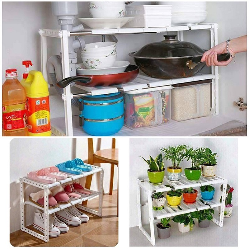 Kệ Để Xoong Nồi Đặt Gầm Bếp Đa Năng 2 Tầng Chắc Chắn Điểu Chỉnh Kích Thước