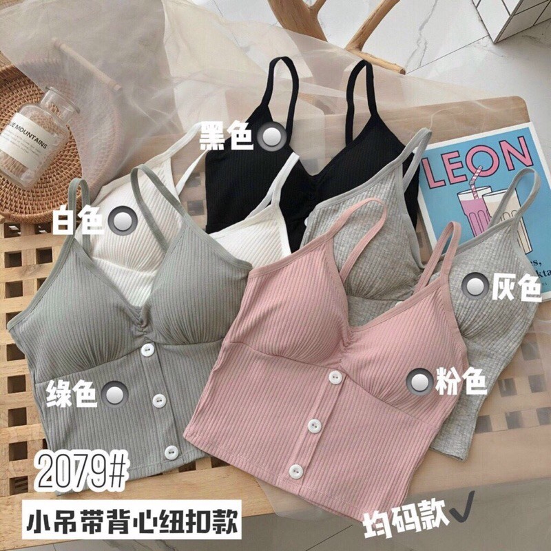 Áo bra 2 dây 3 khuy len tăm dáng croptop phối đồ cực xinh có đệm ngực 2079