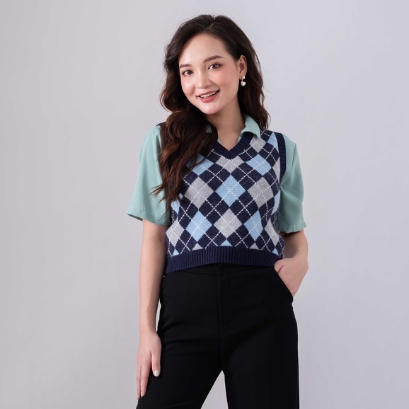 Áo Gile len croptop nữ quả trám - Áo len croptop ba lỗ