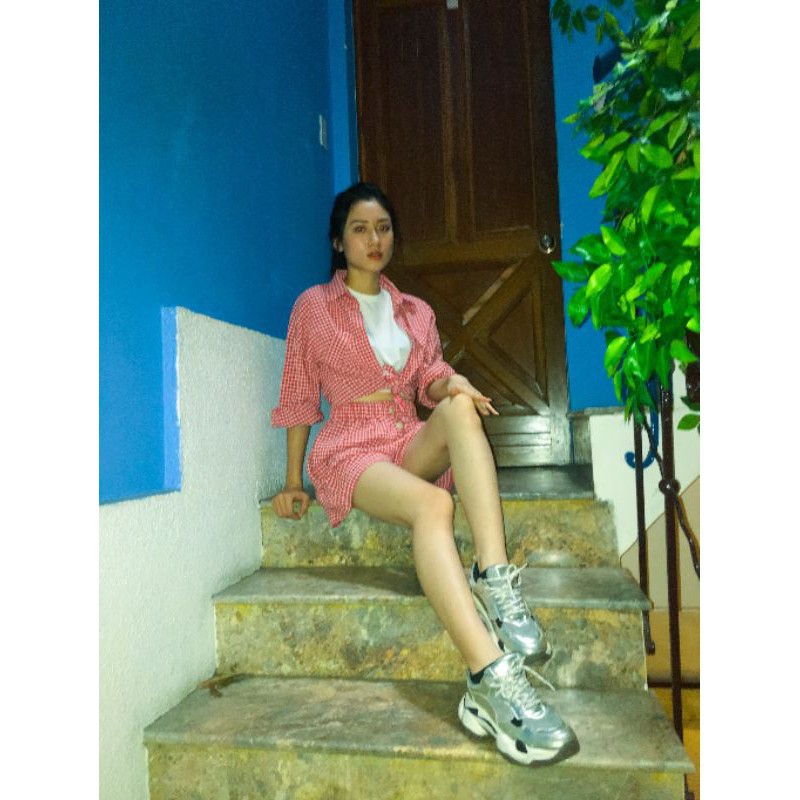 Bộ sọc caro ngắn đi biển, set short năng động, bộ sọc ngắn xinh xắn hack dáng, set sọc caro giá rẻ