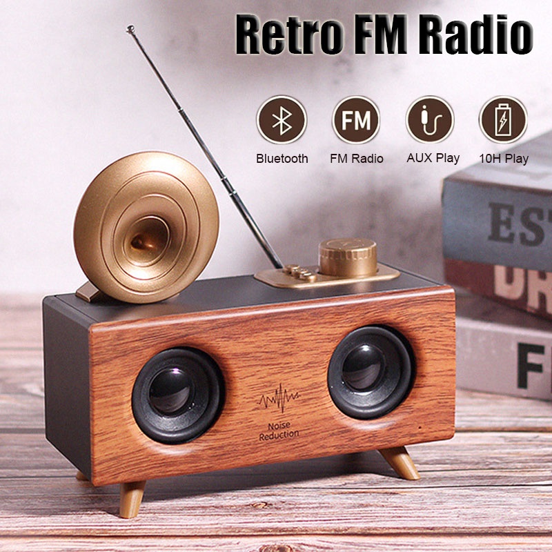 Loa Bluetooth Vỏ Gỗ Phong Cách Retro Hỗ Trợ Thẻ TF/USB AUX Play