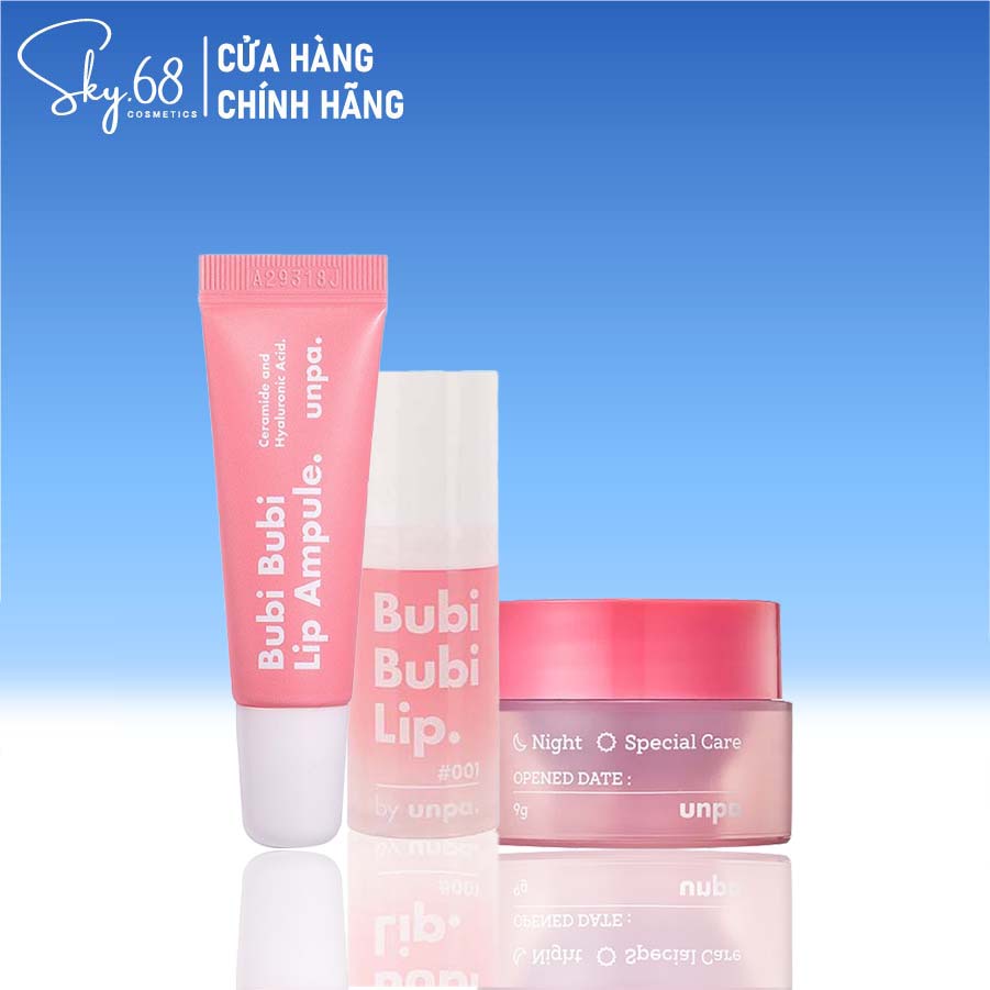 Bộ 3 Sản Phẩm Giúp Dưỡng Môi Luôn Mềm Mại Unpa Bubi Bubi Bubble Lip (TTBC 10ml - Dưỡng  Môi10g - Mặt Nạ Môi 9g)