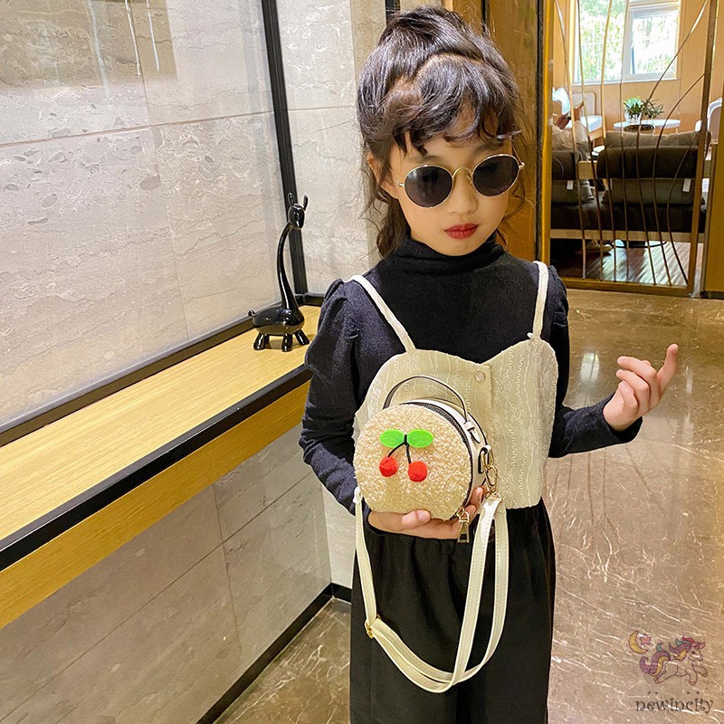 Túi Đeo Chéo Thiết Kế Trang Trí Quả Cherry Nhồi Bông Phong Cách Hàn Quốc Cho Bé
