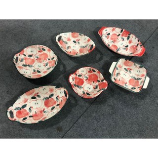 Khay và tô sứ họa tiết Táo đỏ ,chịu nhiệt dùng được trong lò nướng ,lò vi sóng