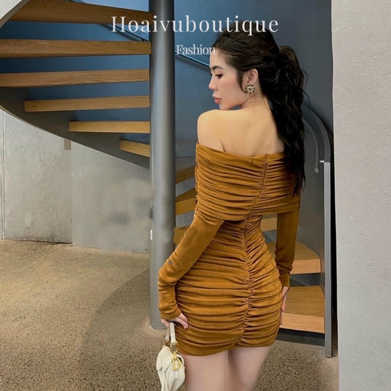 Đầm nhũ trễ vai body dáng dài - MAU